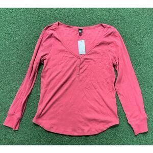 Wild Fable Henley Tee Shirt Women’s XXL Rose Red Long Sleeve Ribbed Cute Comfort